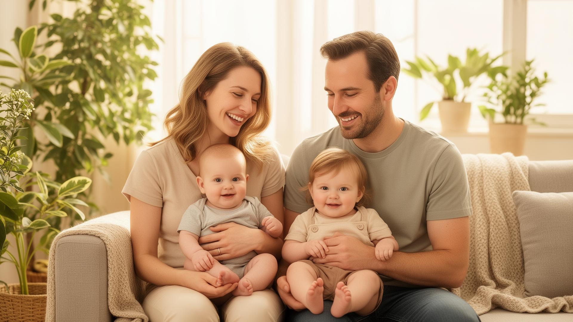 Happy family with young children in a warm, nurturing environment